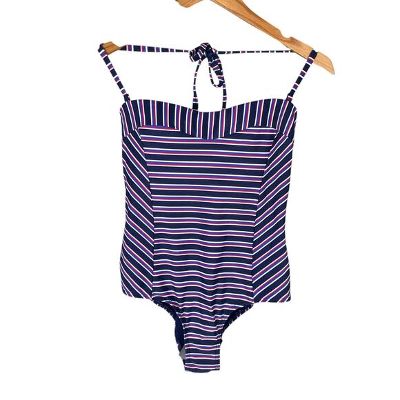 Niptuck NWT Red White Blue Sailor Stripe Adjustable Halter One Piece Swimsuit - Picture 8 of 13